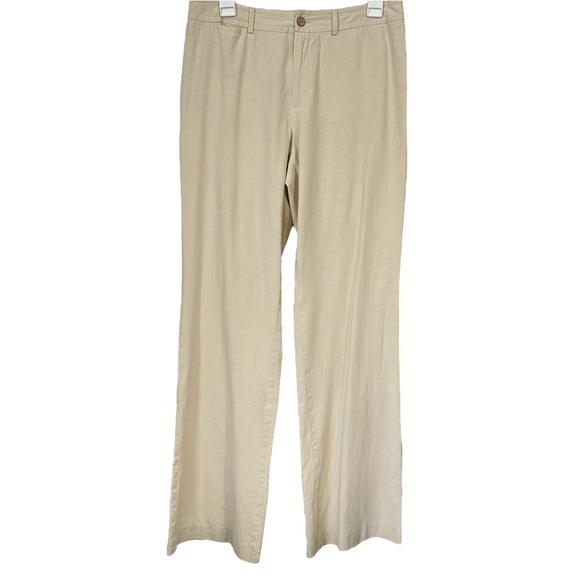 Evelyn Linen-Blend Cream Colored Trousers Size 6 - Picture 1 of 10